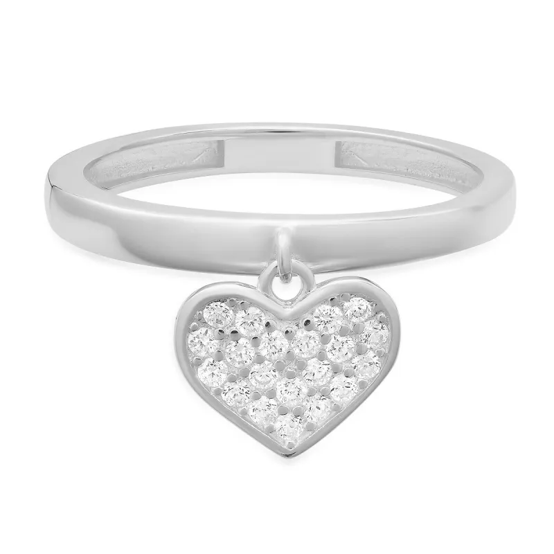 Sterling Silver Dangling Heart CZ Ring sold by Ruumur