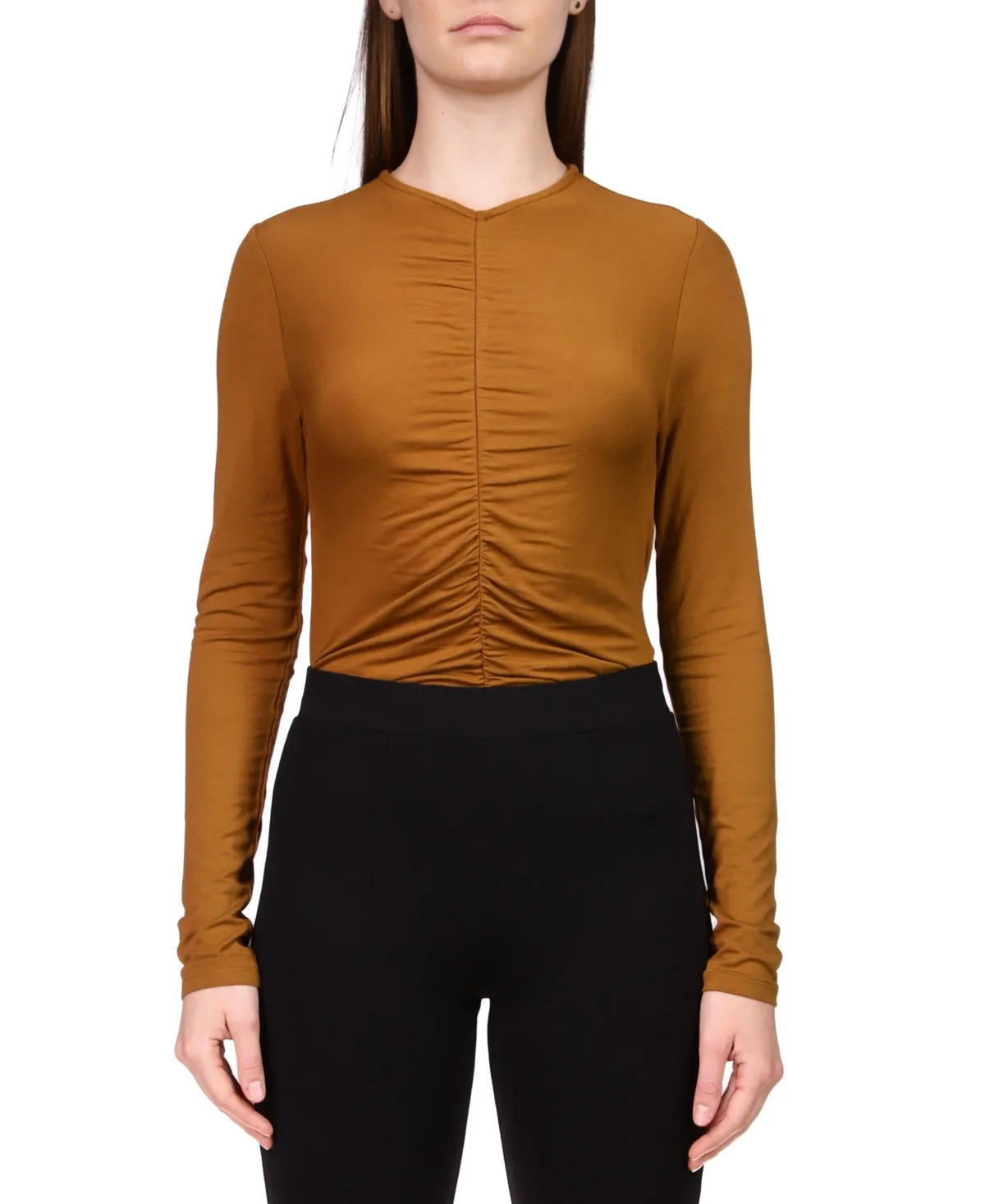 Sanctuary Women's Long Sleeve Ruched Top Brown Size XX-Small sold by Ruumur