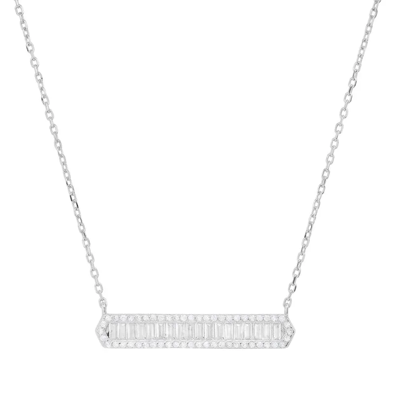 Sterling Silver Baguette-cut CZ Bar Necklace sold by Ruumur