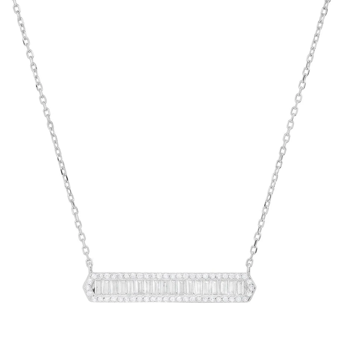 Sterling Silver Baguette-cut CZ Bar Necklace sold by Ruumur