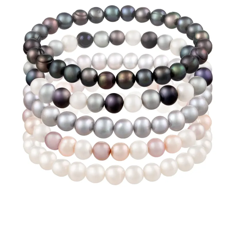 Splendid Pearls Set Of 5 Elastic Bracelets made by Ruumur