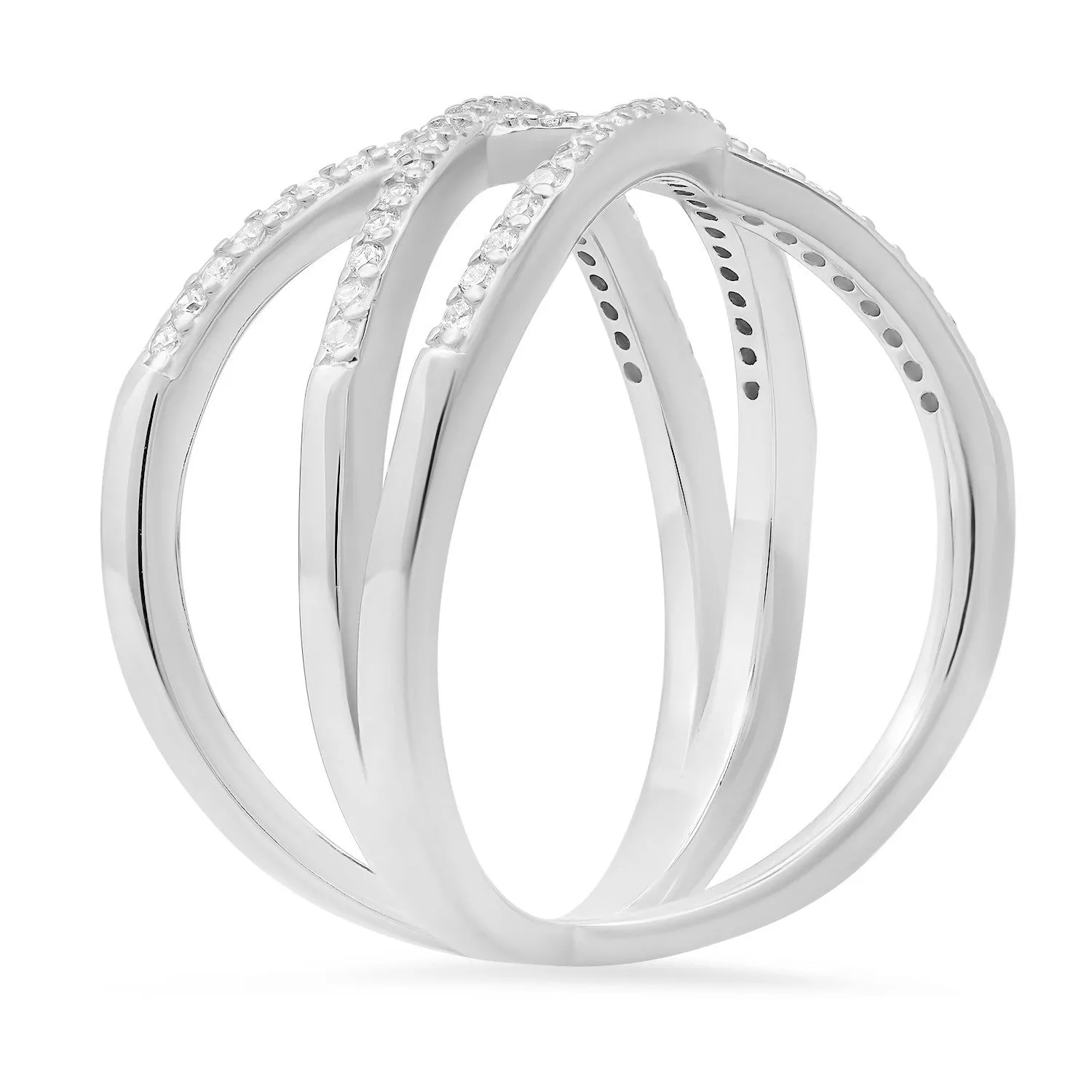 Sterling Silver Criss-Cross CZ Ring sold by Ruumur