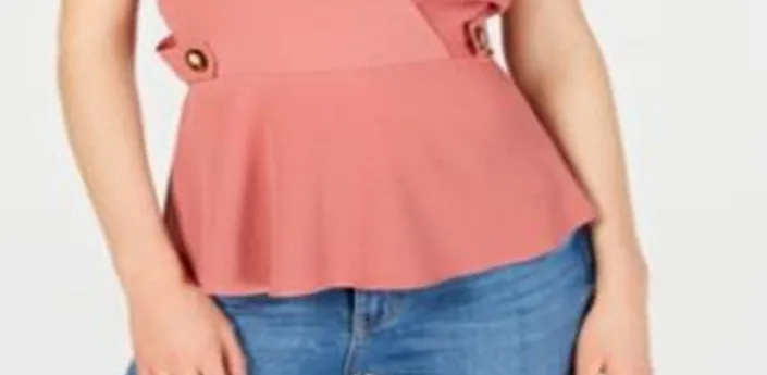 Monteau Women's Flutter Sleeve Peplum Top Pink Size Petite Large sold by Ruumur product image thumbnail 3