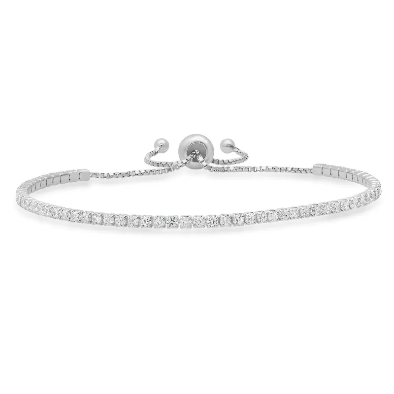 Sterling Silver Petite CZ Adjustable Bracelet sold by Ruumur