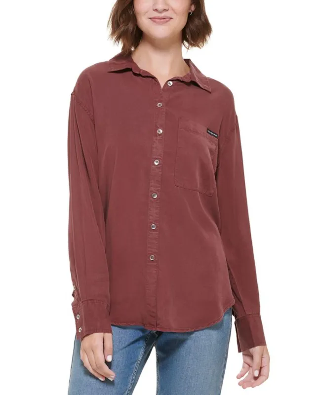 Calvin Klein Jeans Women's Button Front Top Red Size Small made by Ruumur