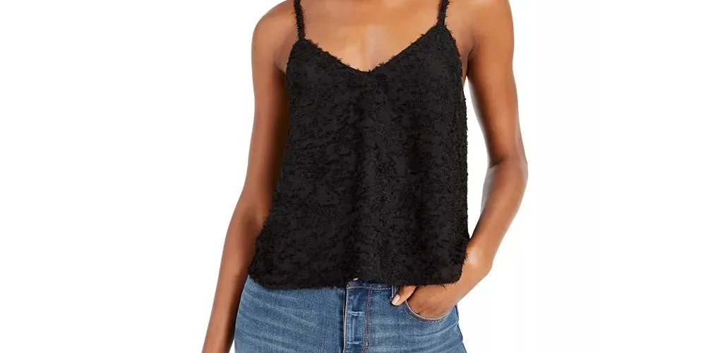 Leyden Women's Textured Spaghetti Strap V Neck Evening Top Black Size Medium sold by Ruumur product image thumbnail 2