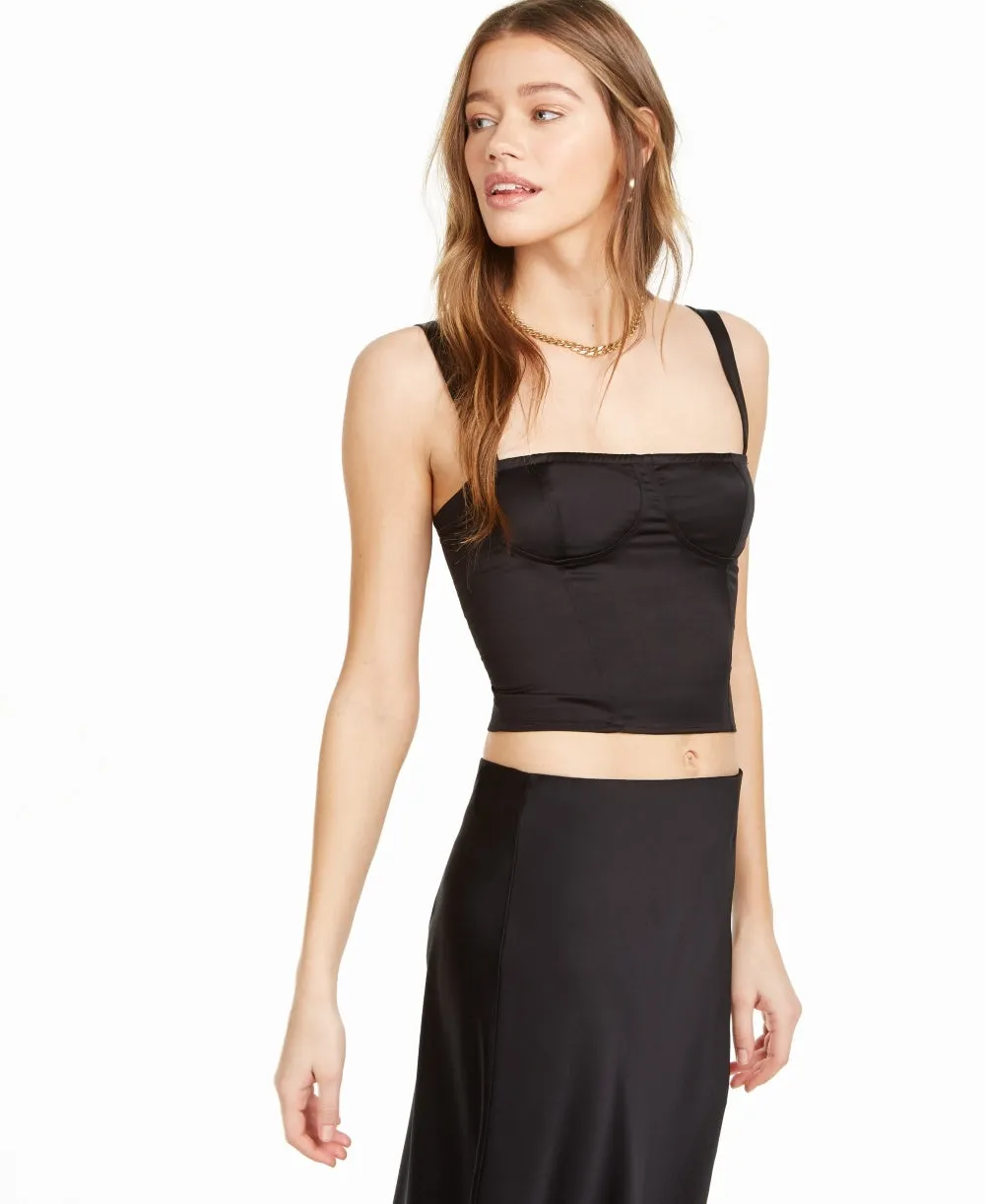 Danielle Bernstein Women's Satin Sleeveless Square Neck Crop Top Black Size 12 sold by Ruumur