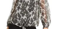 Thalia Sodi Women's Keyhole Tie Front Top Gray Size X-Small sold by Ruumur