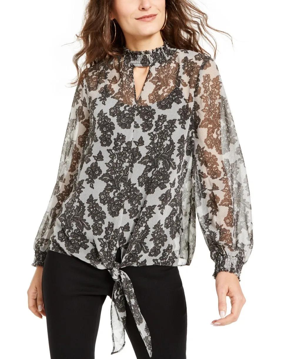 Thalia Sodi Women's Keyhole Tie Front Top Gray Size X-Small sold by Ruumur