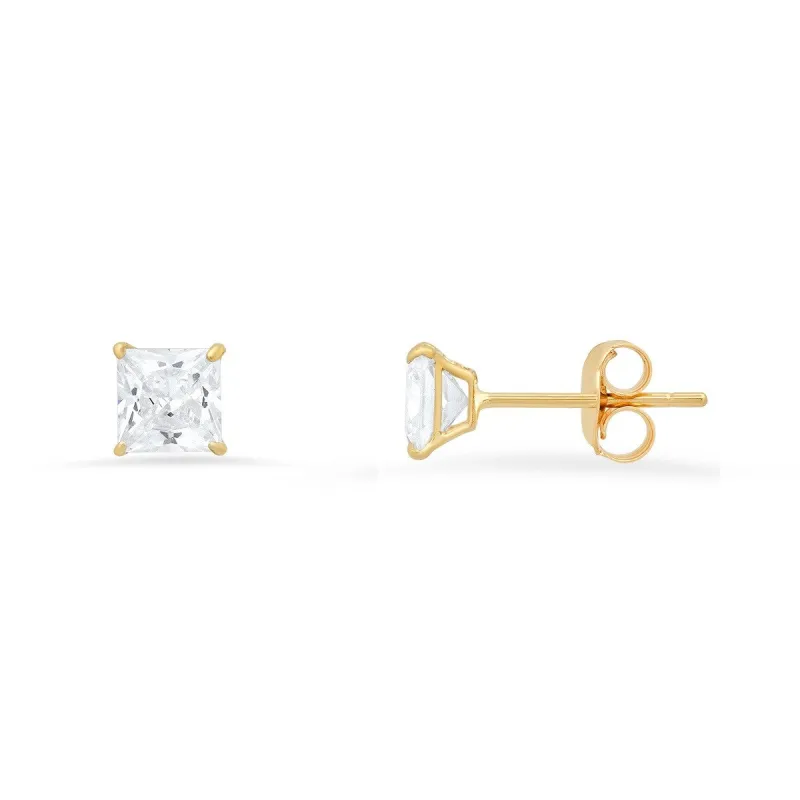 10k Yellow Gold Princess-cut CZ Basket Stud Earrings sold by Ruumur