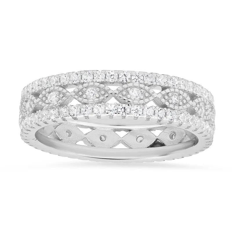 Sterling Silver Vintage CZ Eternity Band Ring sold by Ruumur