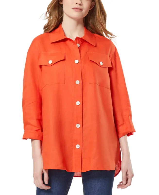 Jones New York Women's Shacket With Rolled Tab Jacket Red Size X-Small made by Ruumur
