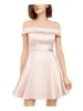 Sequin Hearts Women's Belted Zippered Short Sleeve Off Shoulder Mini Cocktail Fit Flare Dress Pink Size 1 sold by Ruumur