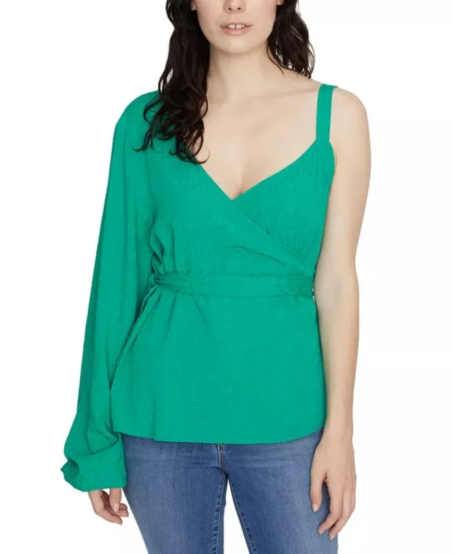 Sanctuary Women's Dani One Sleeve Wrap Top Green Size Small sold by Ruumur