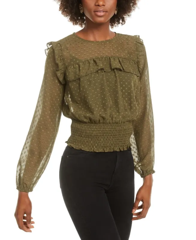 Love Fire Women's Solid Smocked Top Green Size X-Small sold by Ruumur