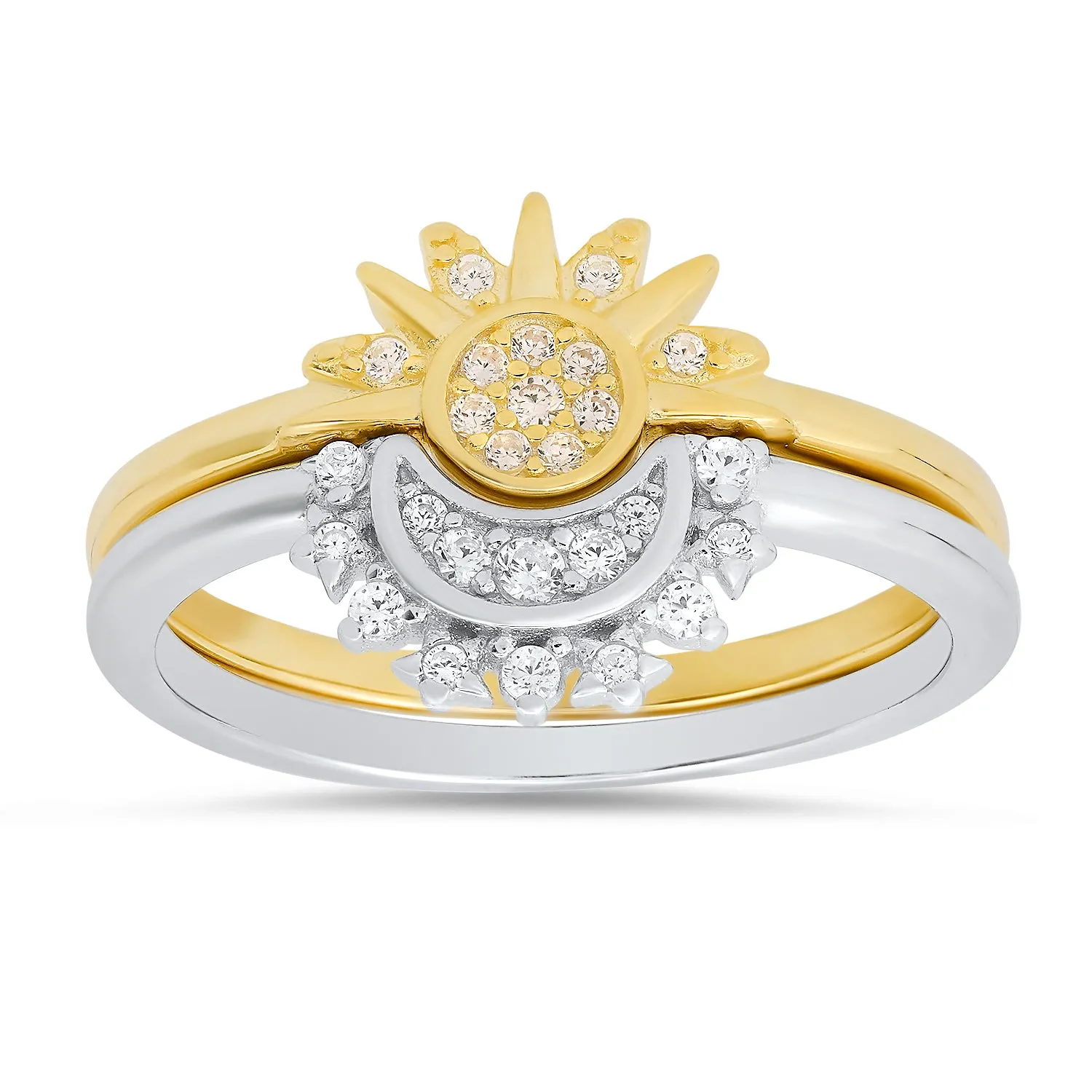 Sterling Silver Two-Tone Sun/Moon 2pc Stackable Ring Set sold by Ruumur