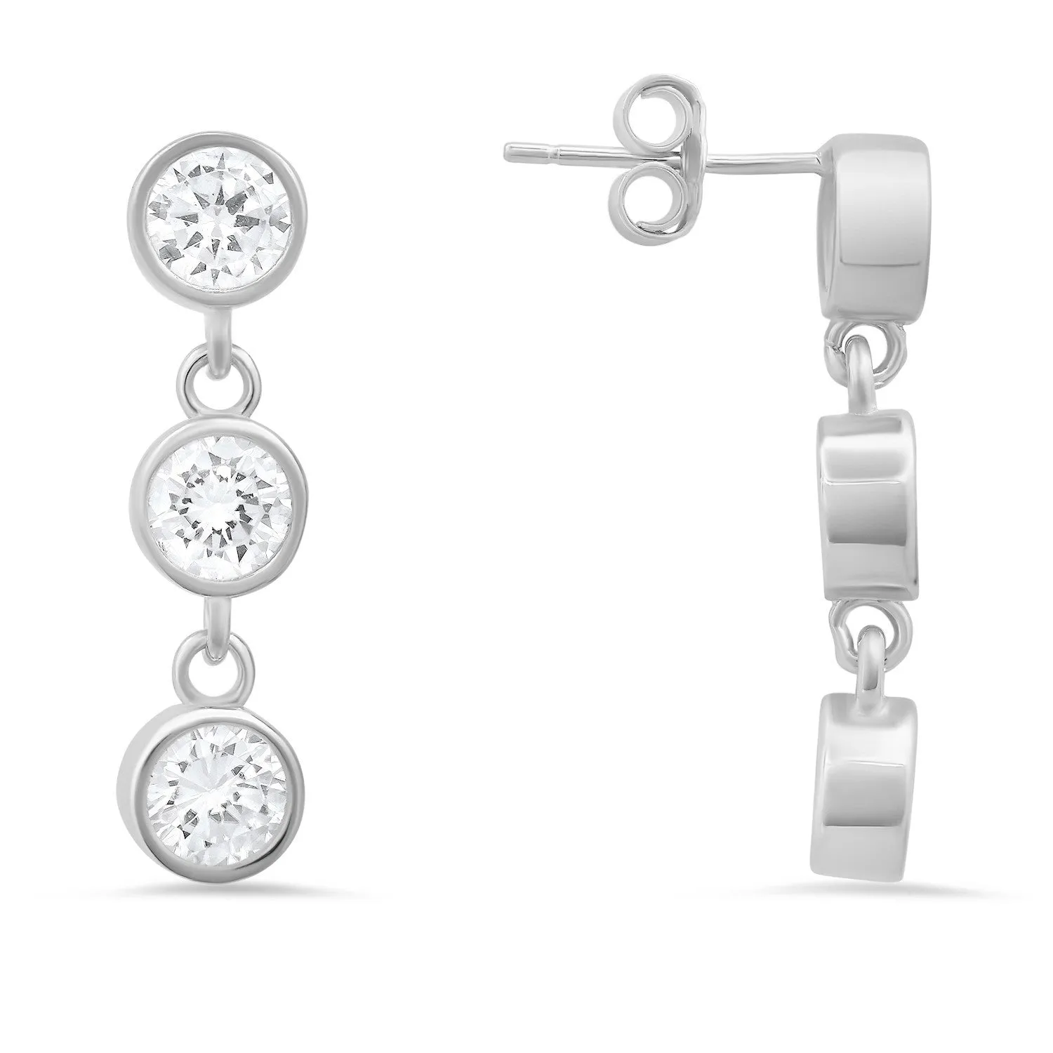Sterling Silver Dangling Bezel-set CZ Earrings sold by Ruumur