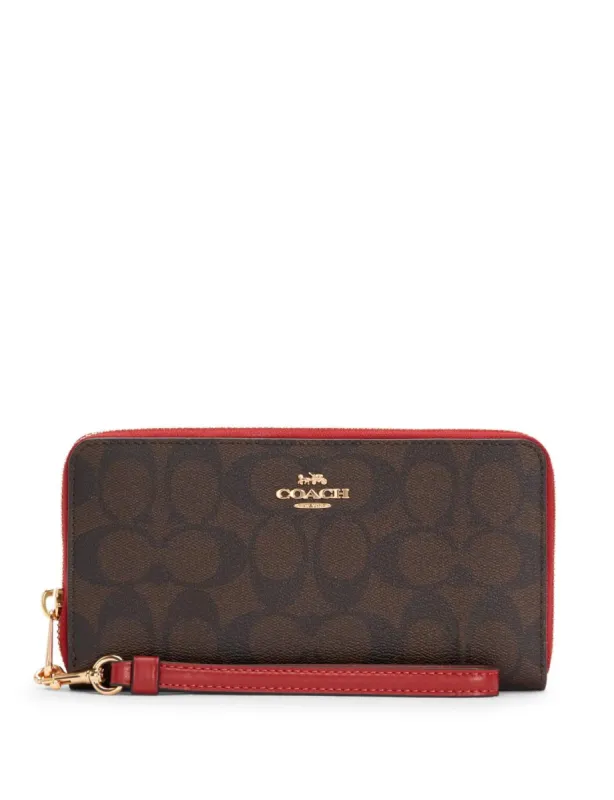 Coach Women's Brown & Red Long Zip Around Wallet In Signature Canvas sold by Ruumur