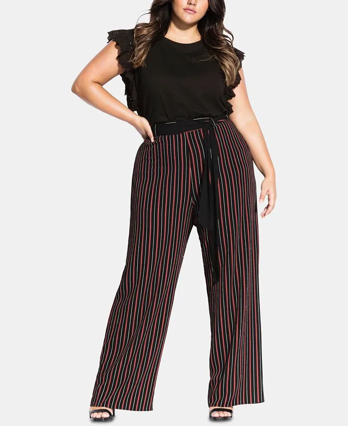 City Chic Women's Plus Striped Office Palazzo Pants Black Size XS sold by Ruumur