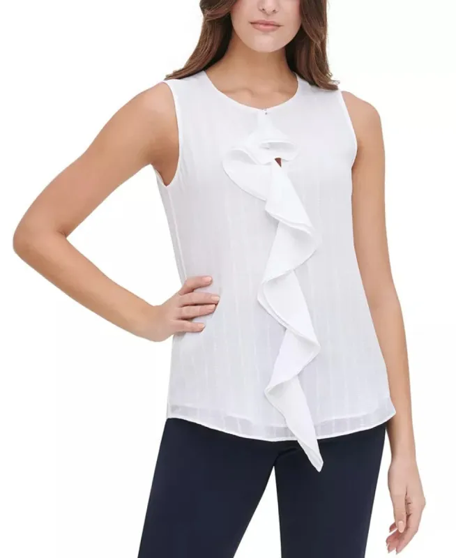 Tommy Hilfiger Women's Ruffle Front Top White Size Small sold by Ruumur