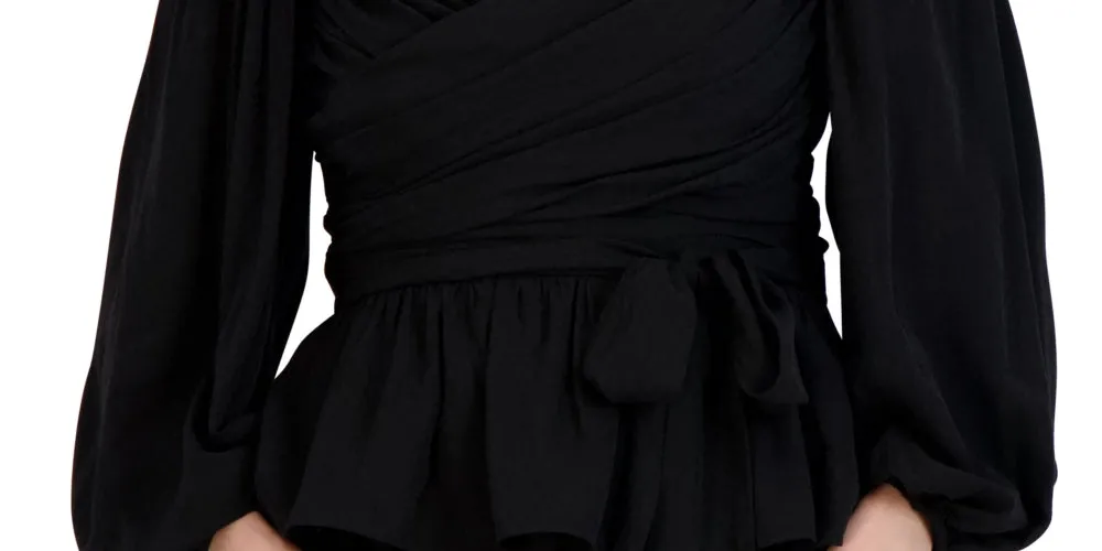 BCBGeneration Women's Jacquard Ruched Balloon Sleeve Top Black Size X-Small sold by Ruumur product image thumbnail 5