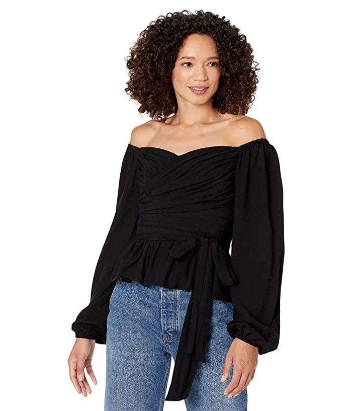 BCBGeneration Women's Jacquard Ruched Balloon Sleeve Top Black Size X-Small sold by Ruumur product image thumbnail 3