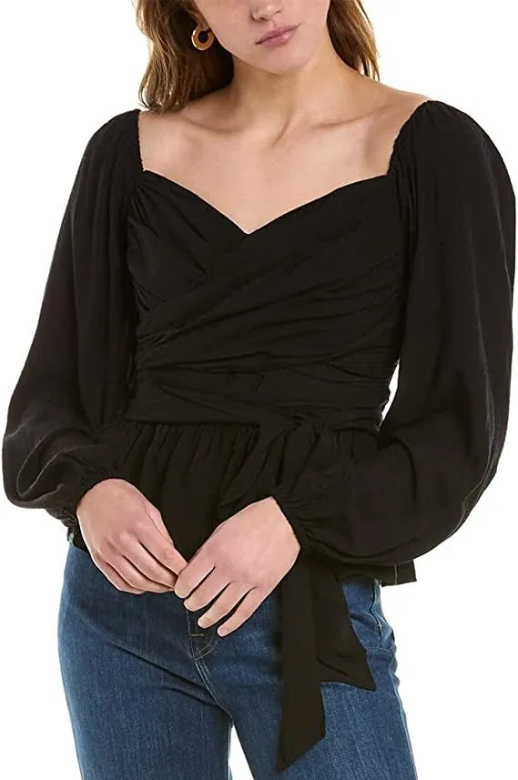 BCBGeneration Women's Jacquard Ruched Balloon Sleeve Top Black Size X-Small sold by Ruumur product image thumbnail 2