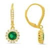 14k Yellow Gold Over Silver Emerald CZ Halo Leverback Earrings sold by Ruumur
