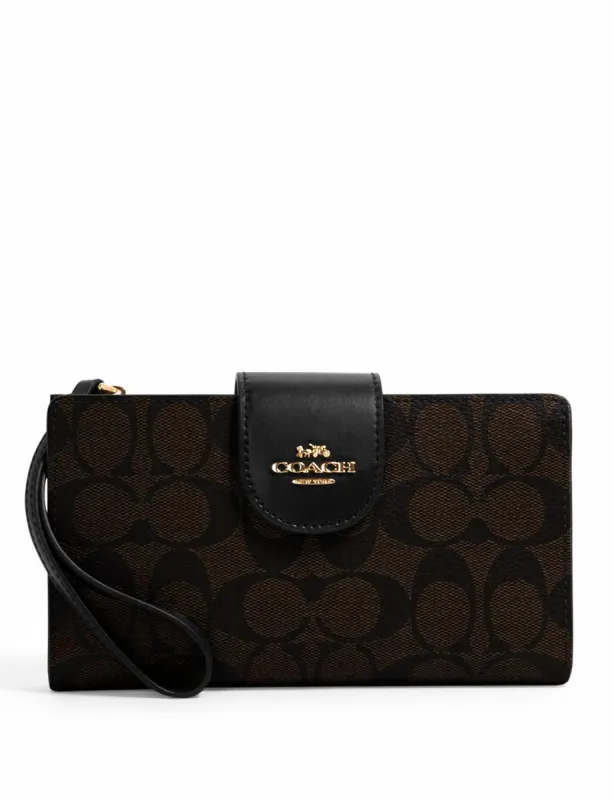 Coach Women's Brown Black Tech Wallet In Colorblock Signature Canvas sold by Ruumur