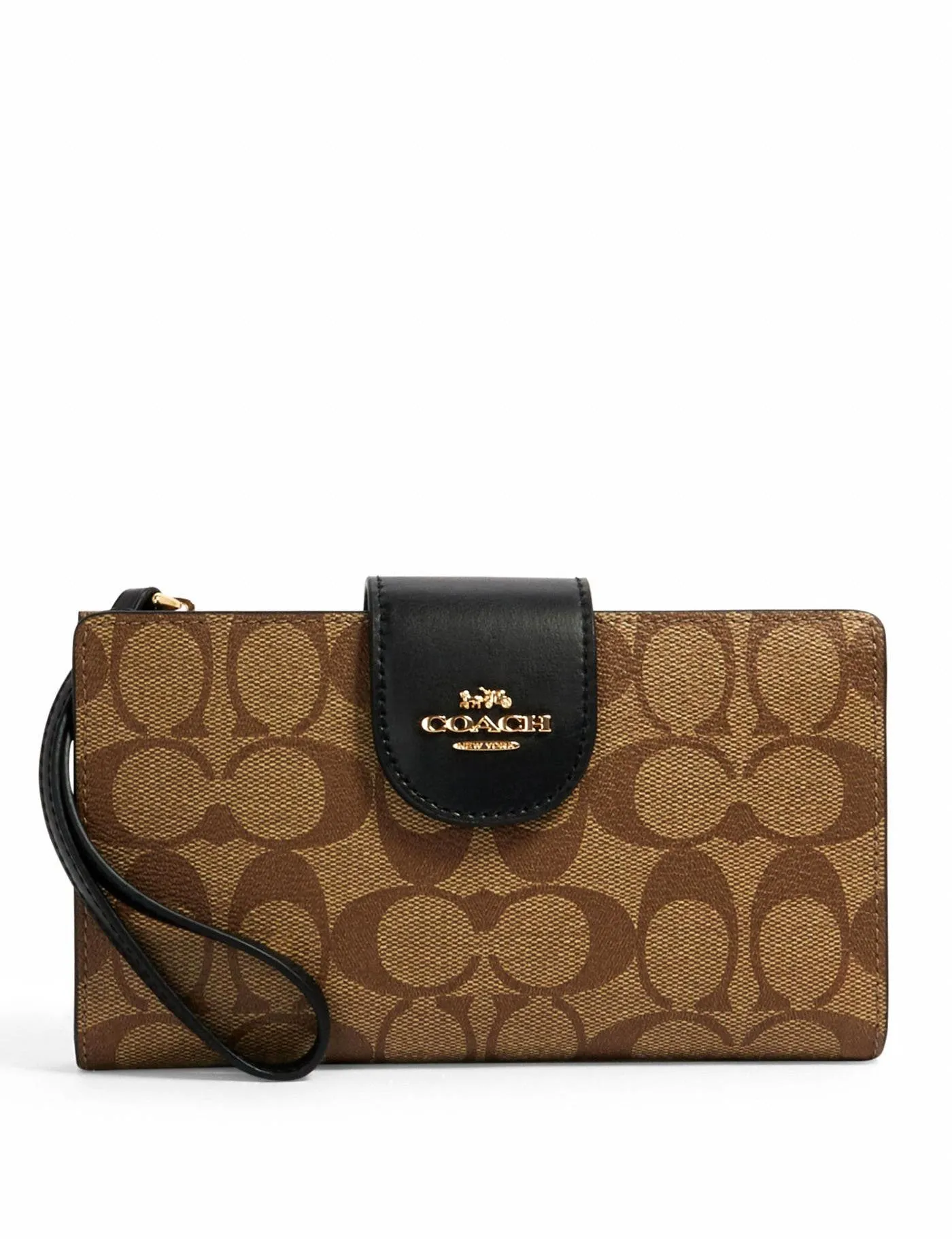 Coach Women's Khaki & Black Tech Phone Wallet In Colorblock Signature Canvas sold by Ruumur