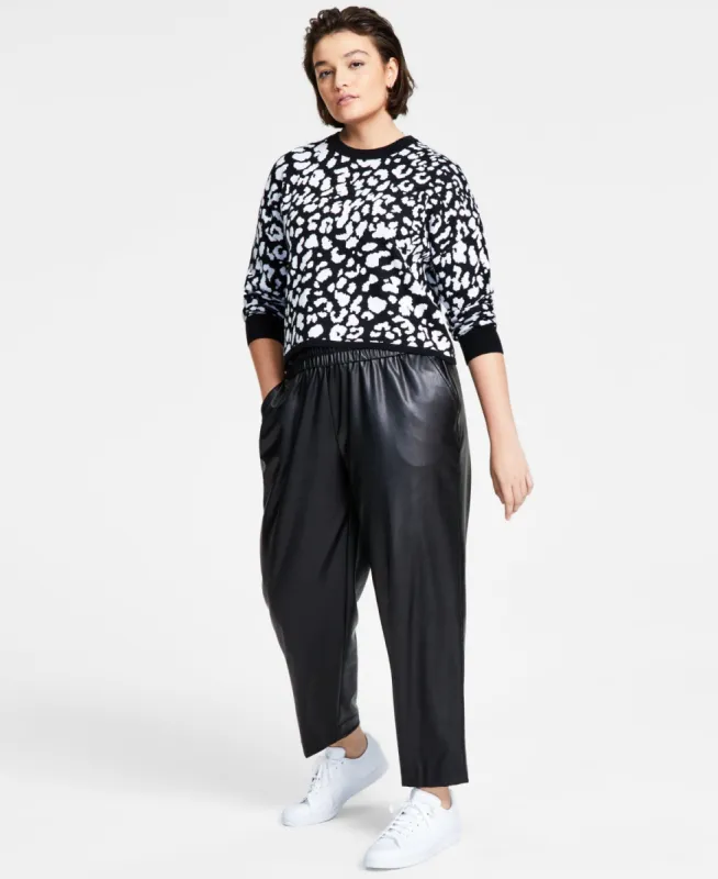 Bar III Women's Cheetah Jacquard Sweater Black Size X-Large sold by Ruumur