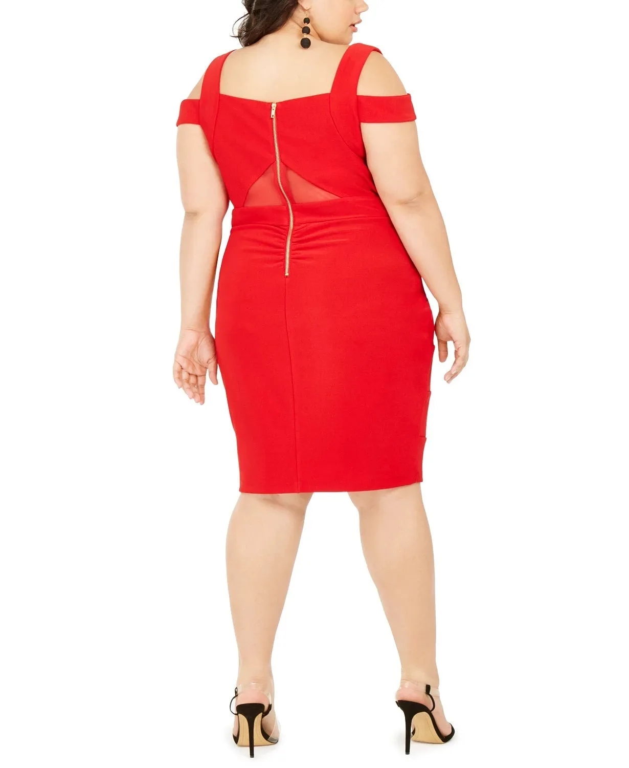 Emerald Sundae Women's Cold Shoulder Cut Out Sleeveless Sweetheart Neckline Below The Knee Body Con Cocktail Dress Red 2X sold by Ruumur product image thumbnail 2