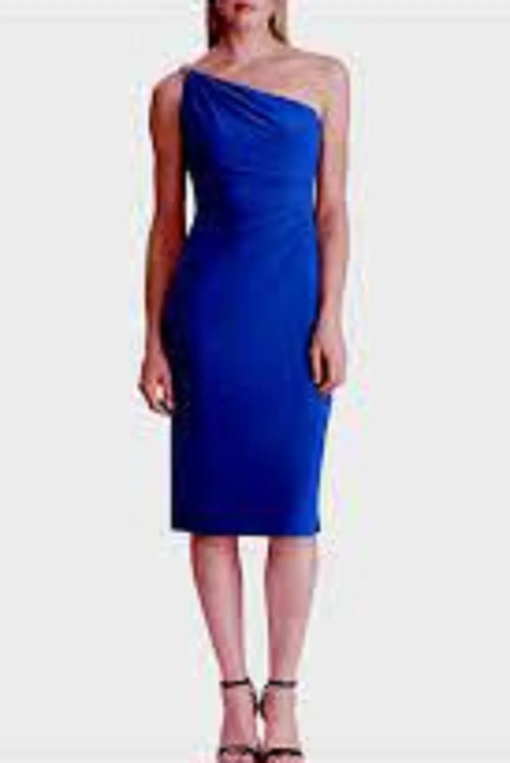 Ralph Lauren Women's Navy Embellished Sleeveless Asymmetrical Neckline Knee Length Body Con Party Dress Navy Size 8 sold by Ruumur