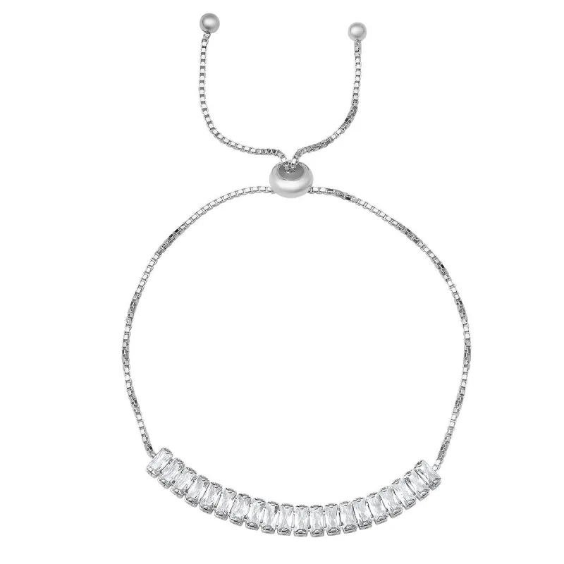 Sterling Silver Petite Emerald-cut CZ Adjustable Bracelet sold by Ruumur