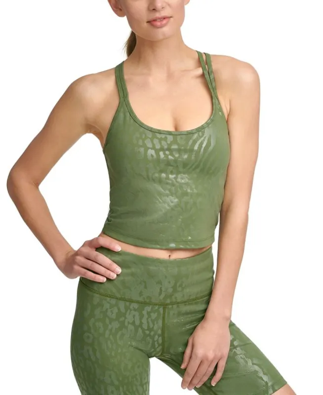 Calvin Klein Women's Moisture Wicking Fitted Crisscross Straps Animal Print Sleeveless Scoop Neck Active Wear Tank Top Green Size XL sold by Ruumur