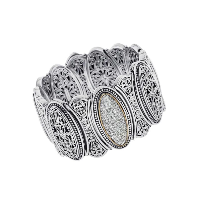 Konstantino 18K Yellow Gold and Sterling Silver, Diamond 1.55ct. tw. Cuff Bracelet BMK4142-1091U made by Konstantino