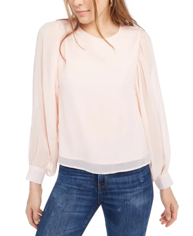 Q & A Women's Sheer Crewneck Blouse Pink Size Large sold by Ruumur