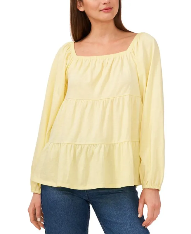 Riley & Rae Women's Square Neck Tiered Blouse Yellow Size Large sold by Ruumur