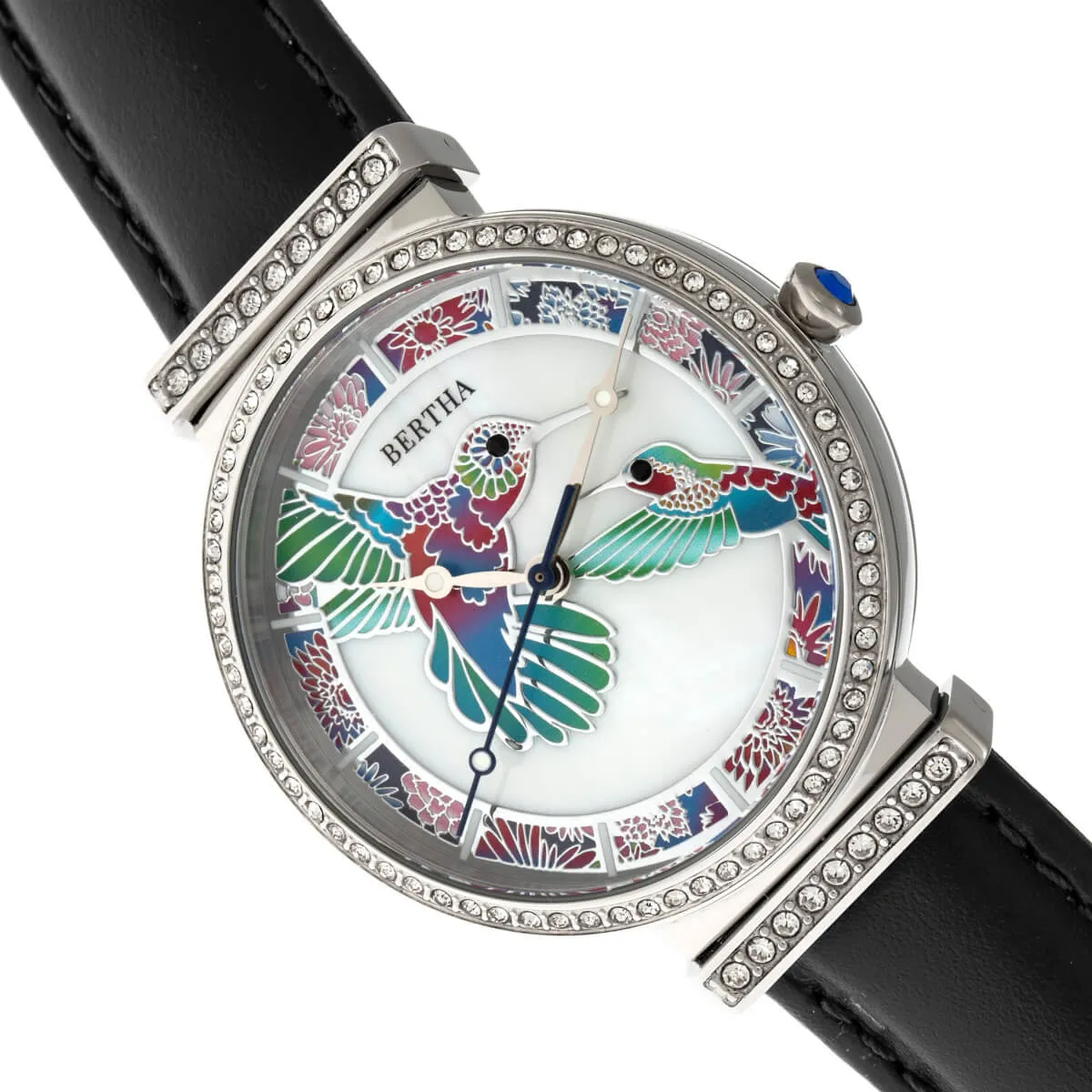 Bertha Emily Mother-Of-Pearl Leather-Band Watch - Silver/Black sold by Ruumur product image thumbnail 3