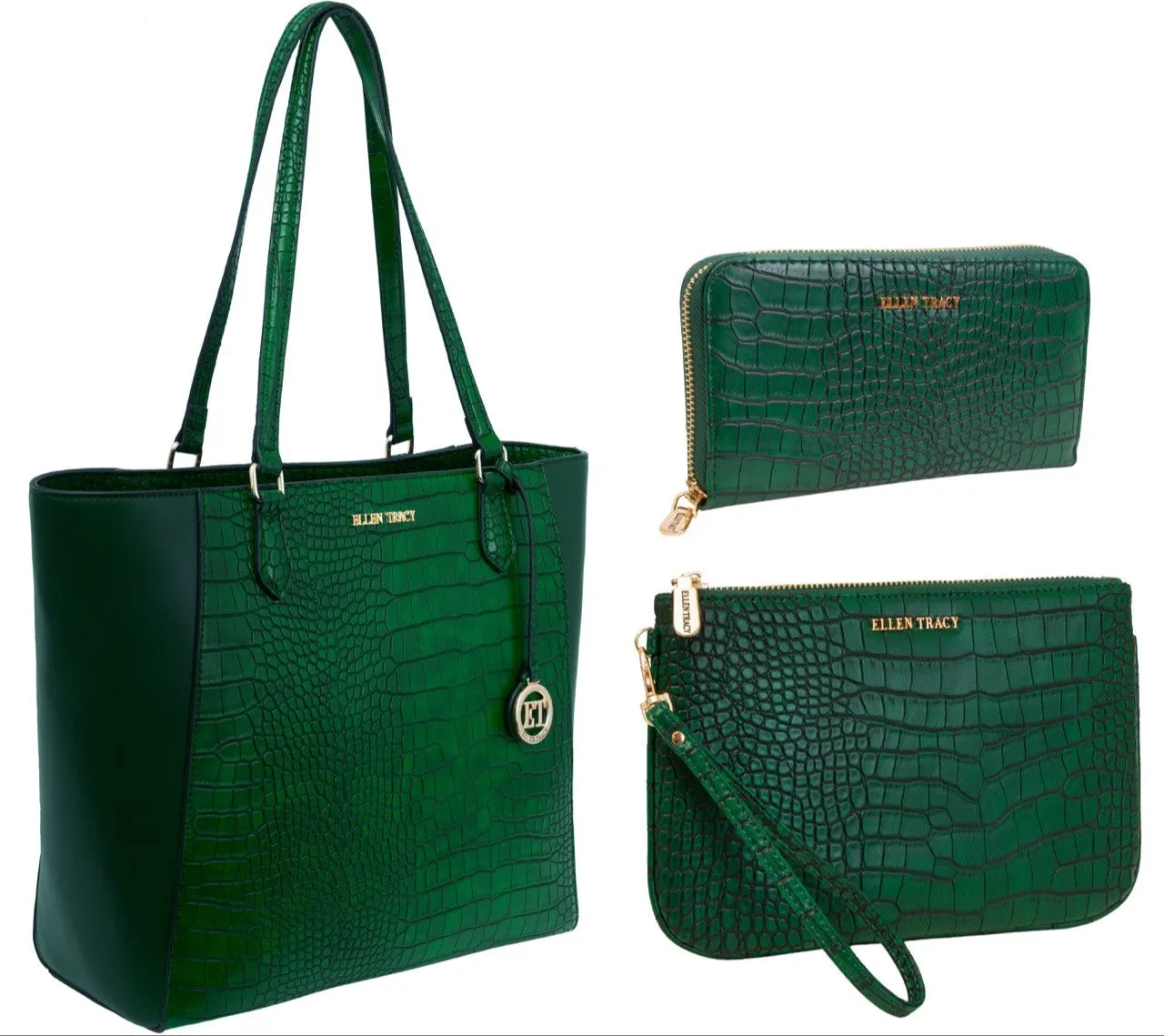 Ellen Tracy Croco Shoulder Tote Bag &Single Zip Wallet & Zip Around Wallet Set sold by Ruumur