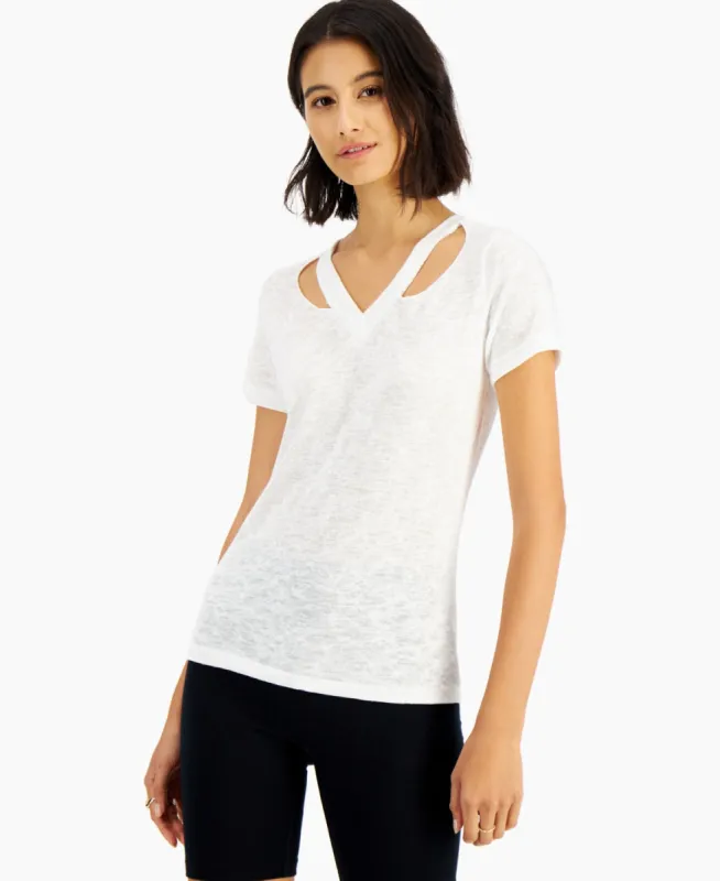 LNA Women's Cutout Neck T-Shirt White Size Large sold by Ruumur
