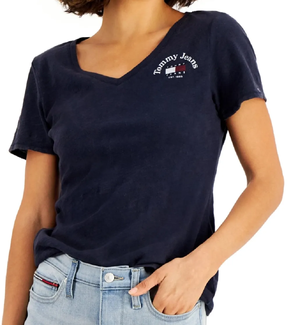 Tommy Jeans Women's V Neck Cotton T-Shirt Blue Size X-Small sold by Ruumur product image thumbnail 2