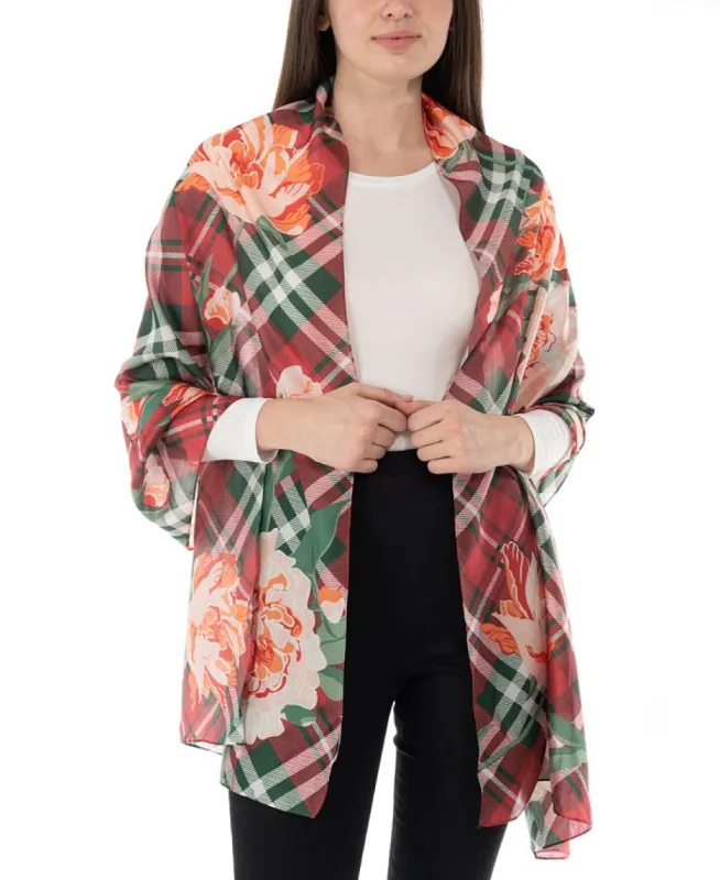 Giani Bernini Women's Plaid Floral Oblong Wrap Scarf Red Size Regular made by Ruumur