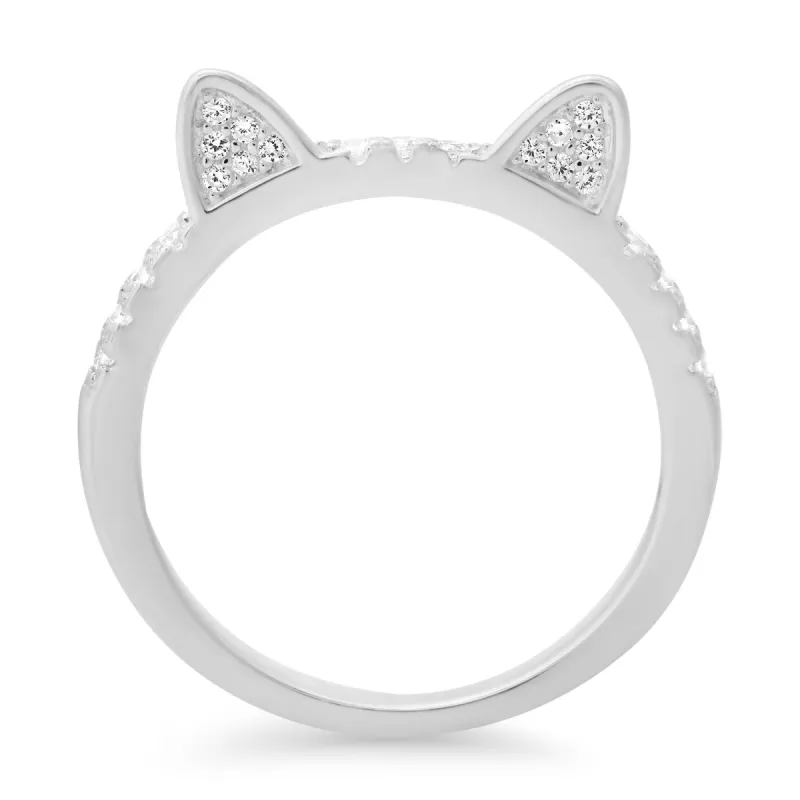 Sterling Silver Kitty Cat CZ Band Ring sold by Ruumur