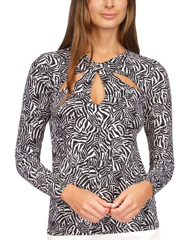 Michael Kors Women's Printed Twist Keyhole Top Black sold by Ruumur