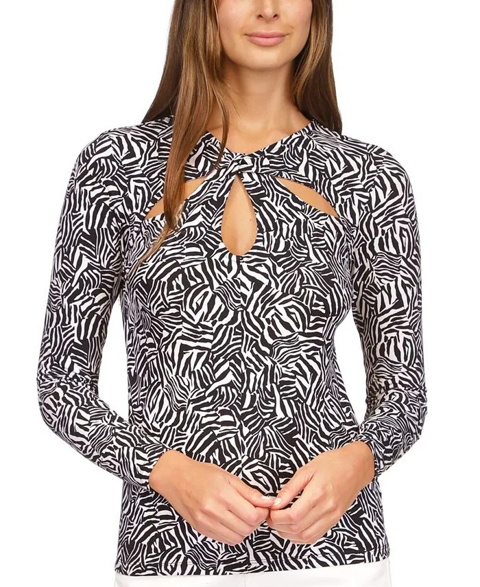 Michael Kors Women's Printed Twist Keyhole Top Black sold by Ruumur