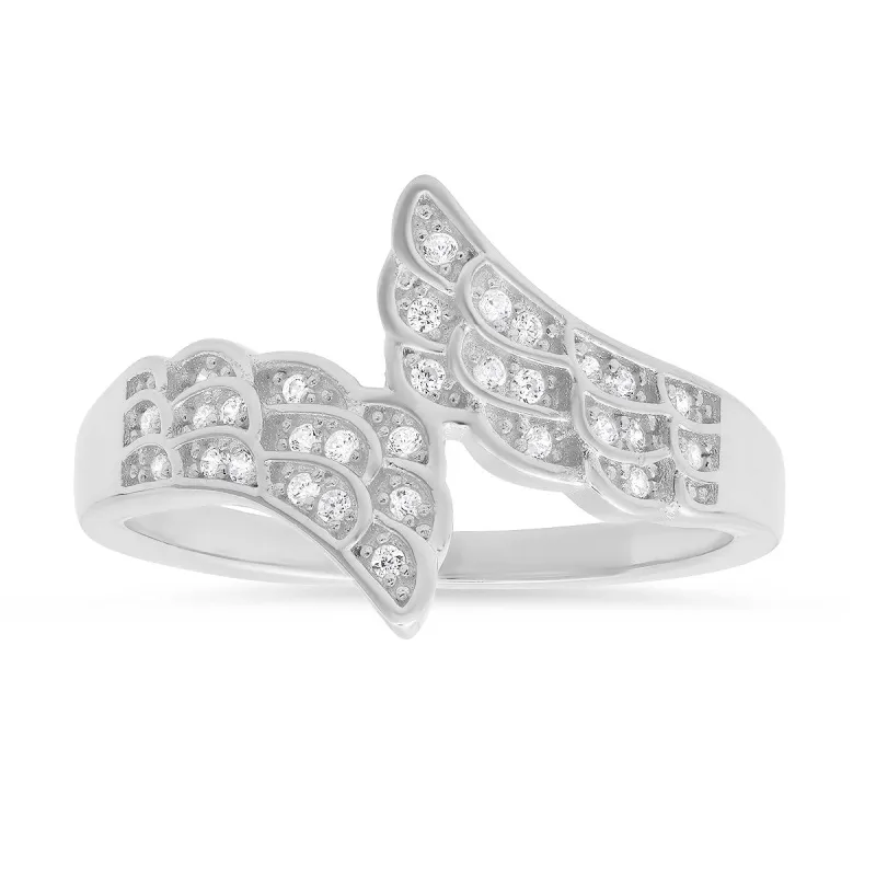 Sterling Silver CZ Angel Wings Ring sold by Ruumur