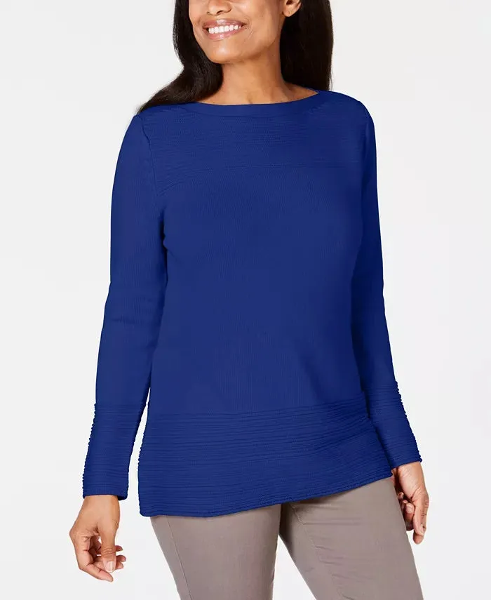Karen Scott Women's Cotton Boat-Neck Sweater Blue Size X-Large sold by Ruumur