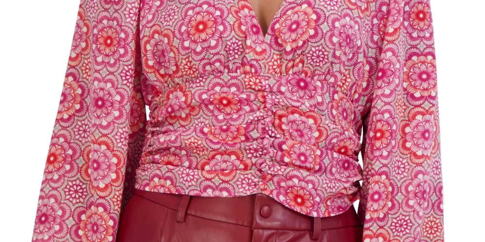 BCBGeneration Women's Cropped Floral Shirred Top Pink Size Small sold by Ruumur product image thumbnail 3