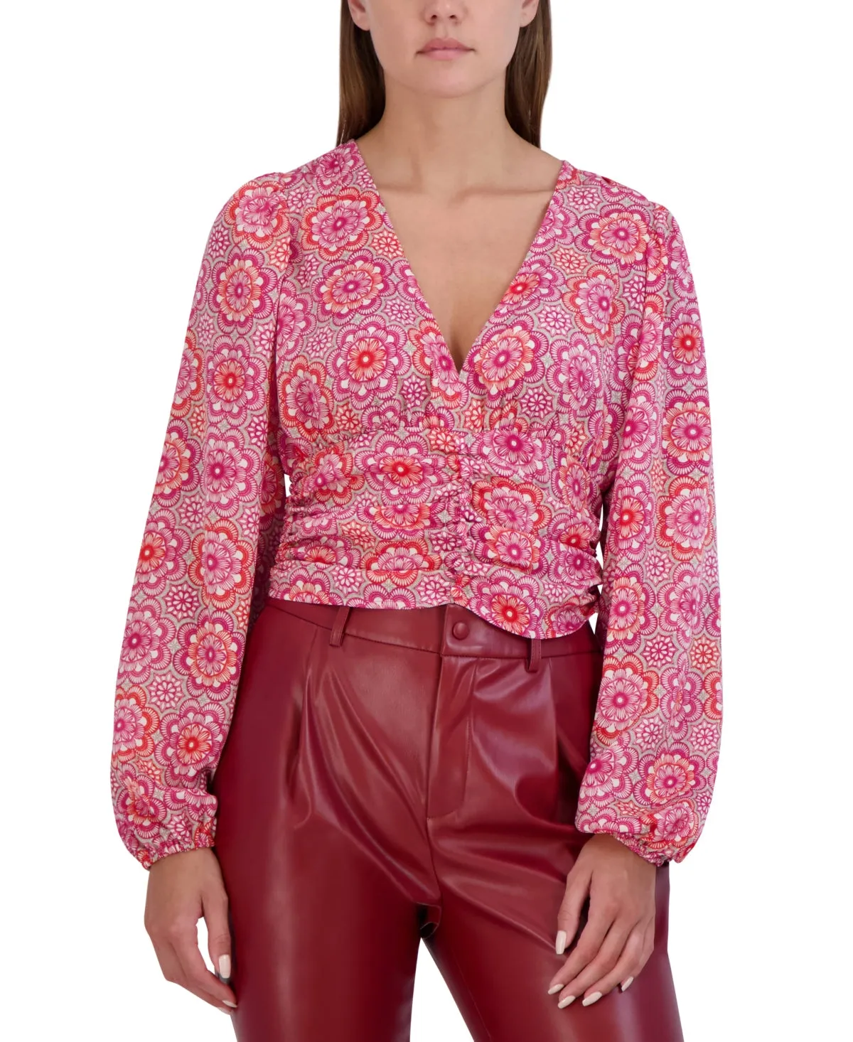 BCBGeneration Women's Cropped Floral Shirred Top Pink Size Small sold by Ruumur